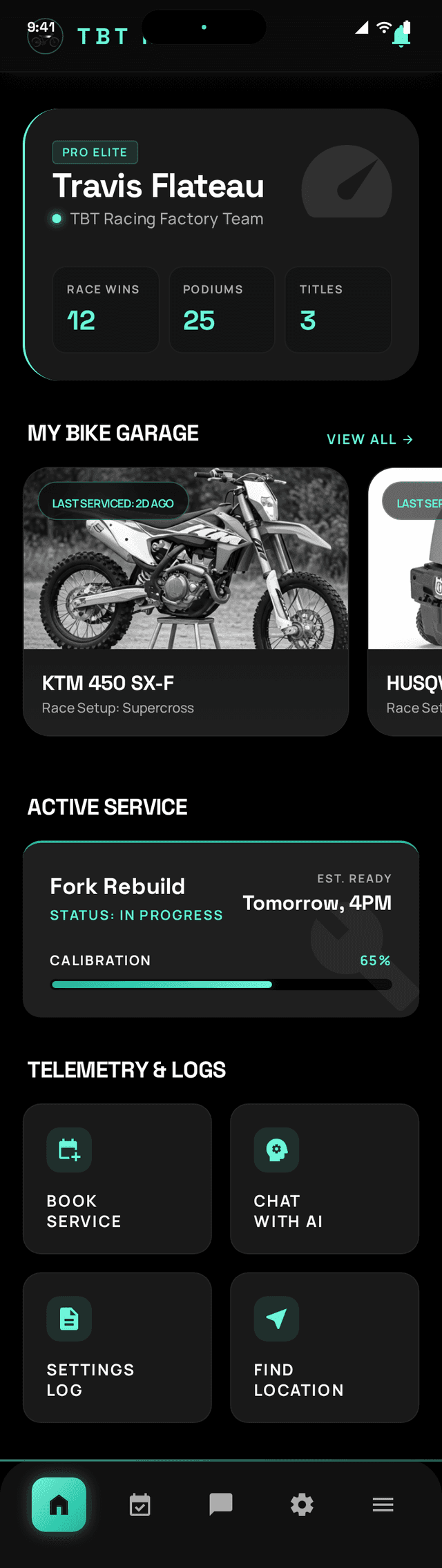 TBT Racing dashboard showing franchise metrics